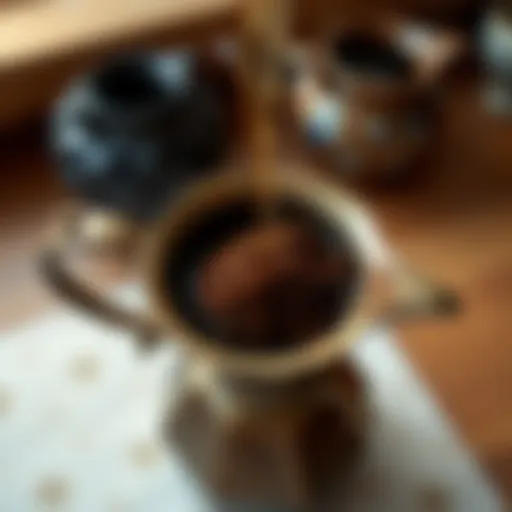 Traditional Turkish coffee pot with finely ground coffee