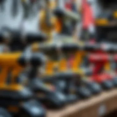 Different models of cordless drills displayed