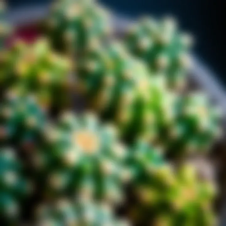 Close-up of vibrant small cacti showcasing unique patterns and textures