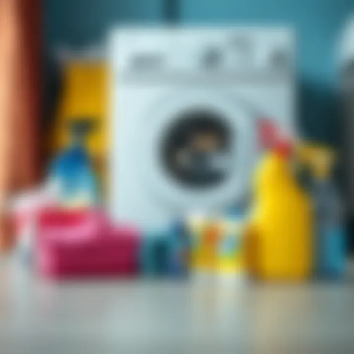 Cleaning supplies arranged for effective washing machine maintenance