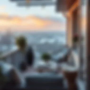 Elegant winter balcony setup with a view and comfortable furnishings