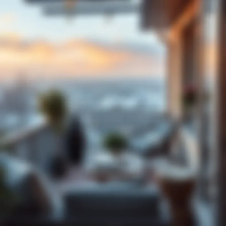 Elegant winter balcony setup with a view and comfortable furnishings