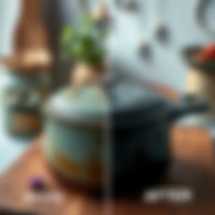 Before and after results of cleaning a burnt pot