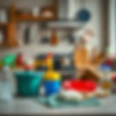 Kitchen scene featuring effective cleaning tools and supplies