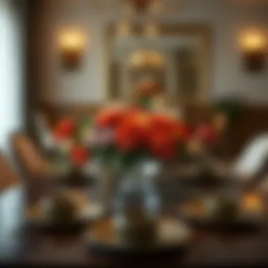 Elegant dining table adorned with beautifully crafted faux flowers