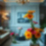 Vibrant artificial flower arrangement in a chic living room setting