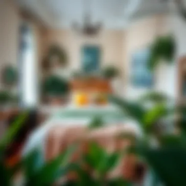 An elegant bedroom adorned with lush indoor plants