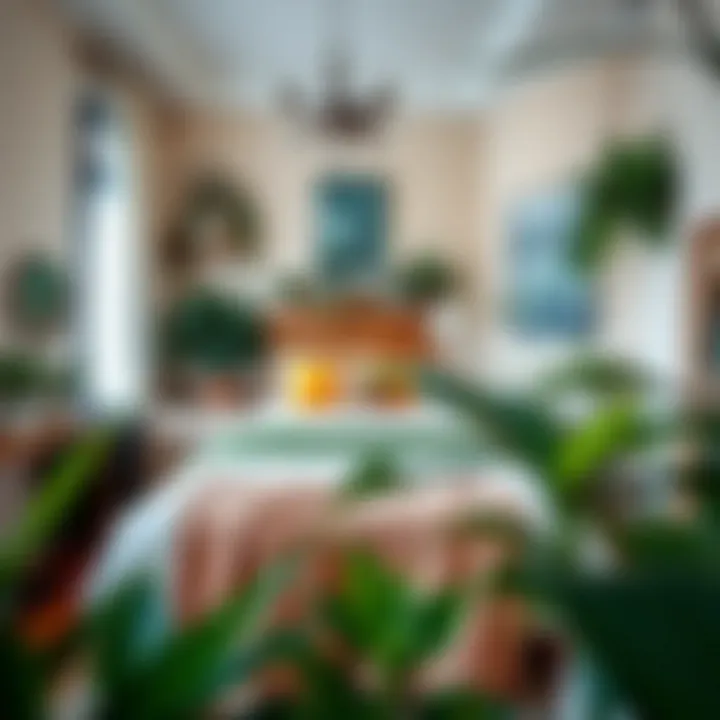 An elegant bedroom adorned with lush indoor plants