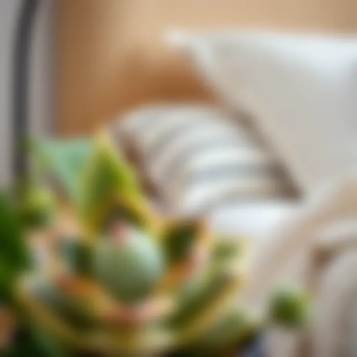 Close-up of a serene bedside arrangement featuring a potted succulent