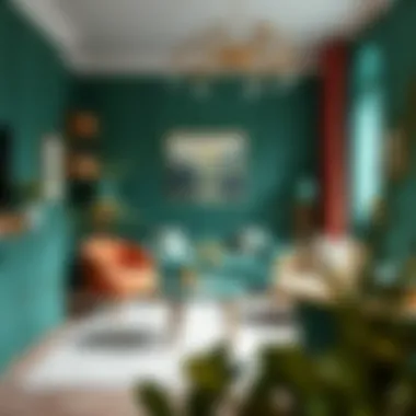 Combination of emerald green furniture with complementary colors